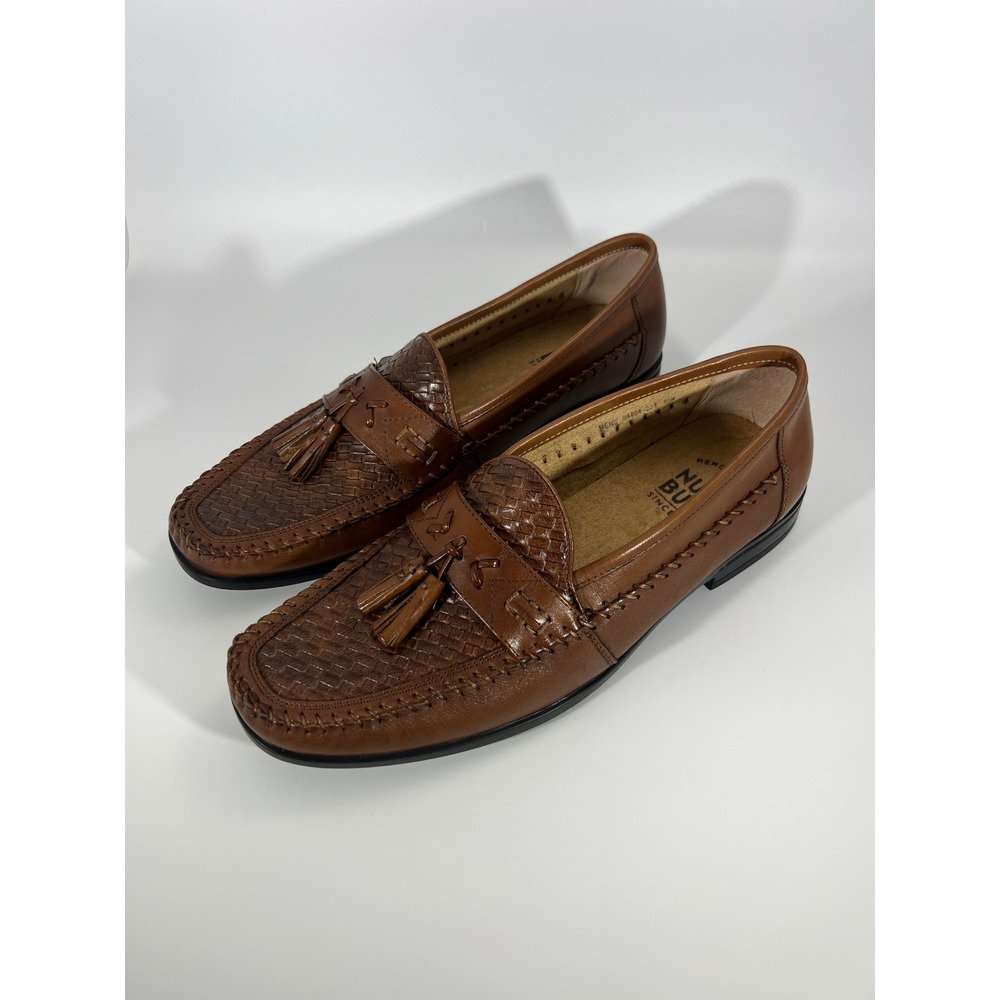 Nunn Bush Mens Cognac Brown Woven Leather Tassel Loafers Size 10.5 M